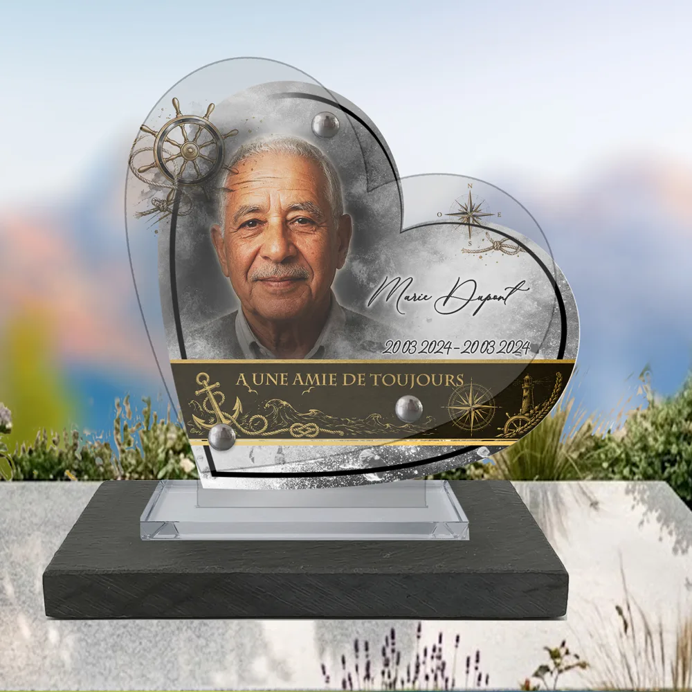 Plaque Cœur Marin à poser sur socle ardoise du Brésil