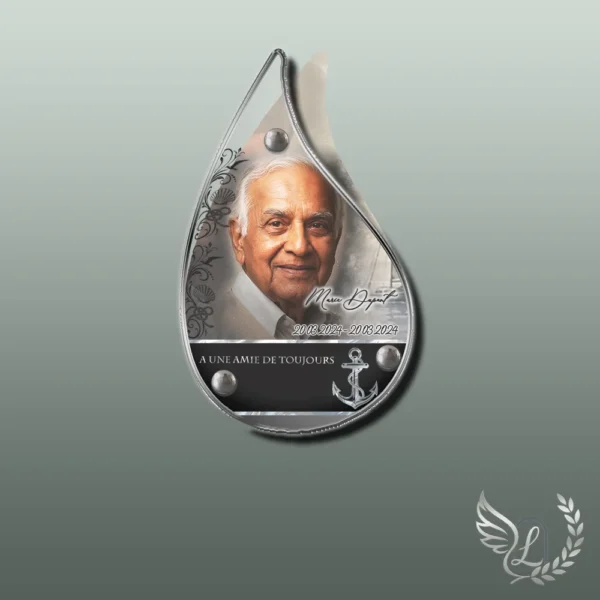 Plaque funéraire flamme marin collée sur pierre tombale, double-face professionnel inclus, 1er sous-décor du thème