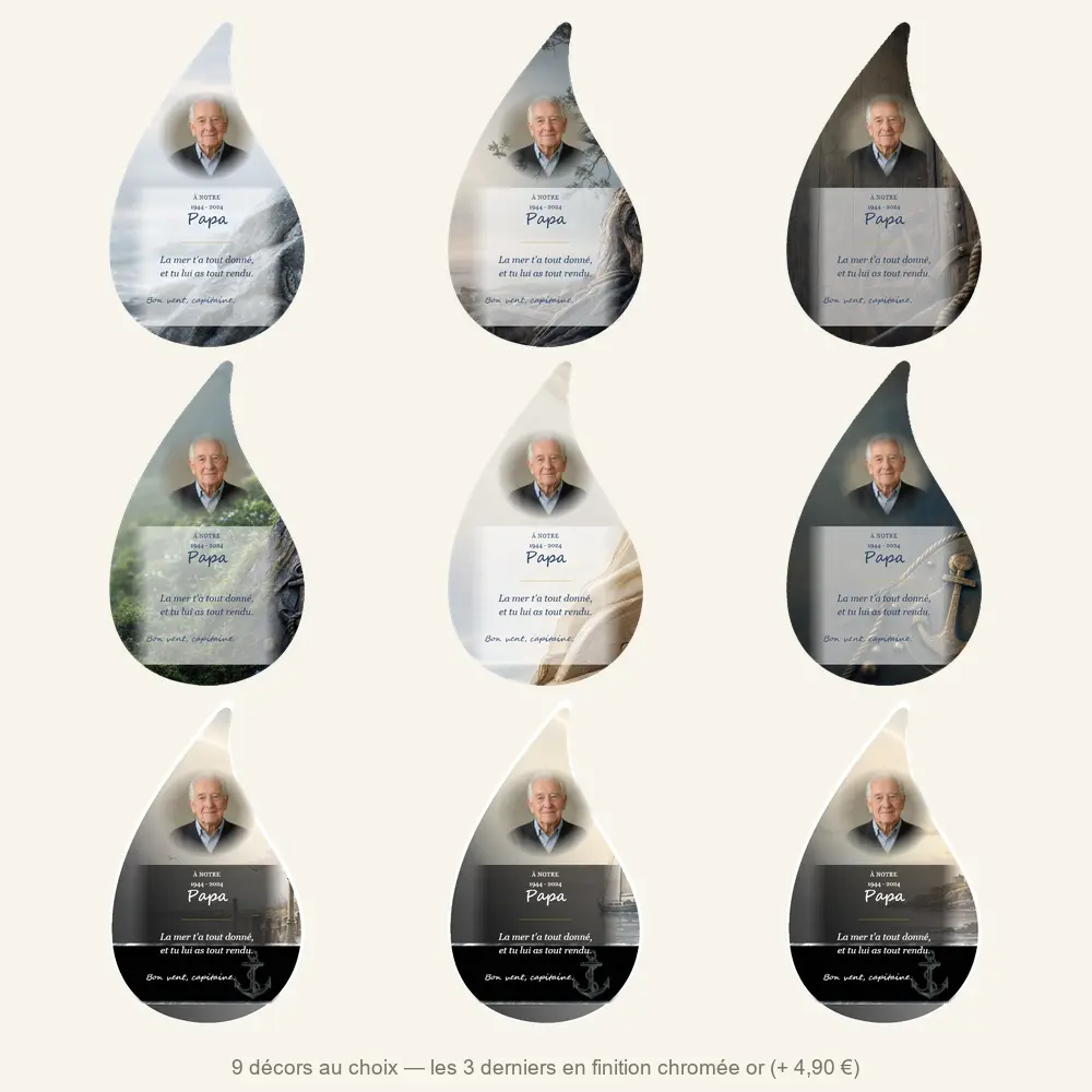 Plaque funéraire flamme Marin — neuf décors de fond au choix