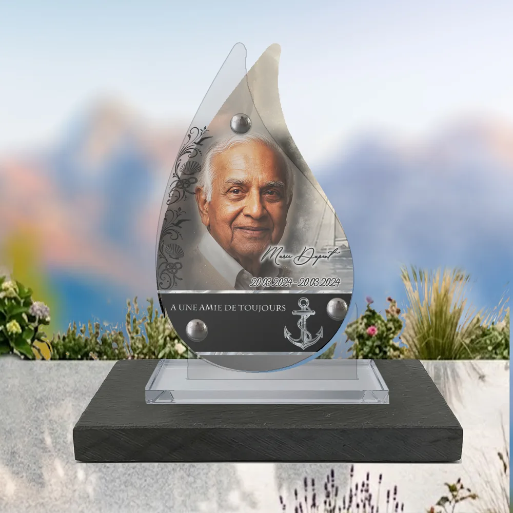 Plaque Flamme Marin à poser sur socle ardoise du Brésil