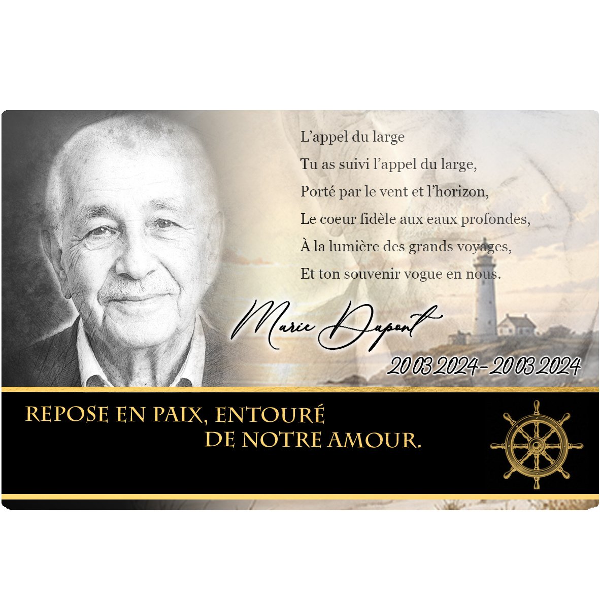 Plaque Panoramique Marin effet Crayon, ambiance complète portrait + fond