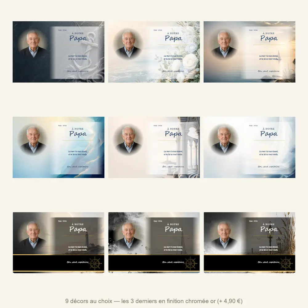Plaque funéraire panoramique Marin — neuf décors de fond au choix