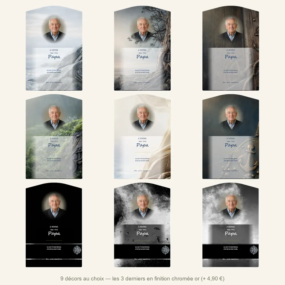 Plaque funéraire stèle Marin — neuf décors de fond au choix