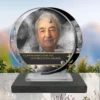 Plaque funéraire médaillon rond marin posée sur socle ardoise du Brésil, fixation inox, 1er sous-décor