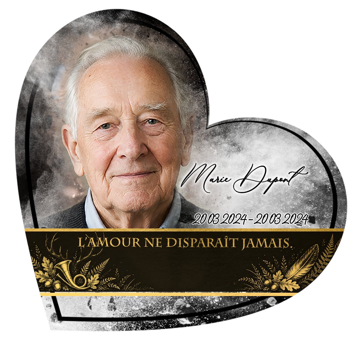 Plaque Cœur Chasseur effet Éclat, ambiance complète portrait + fond