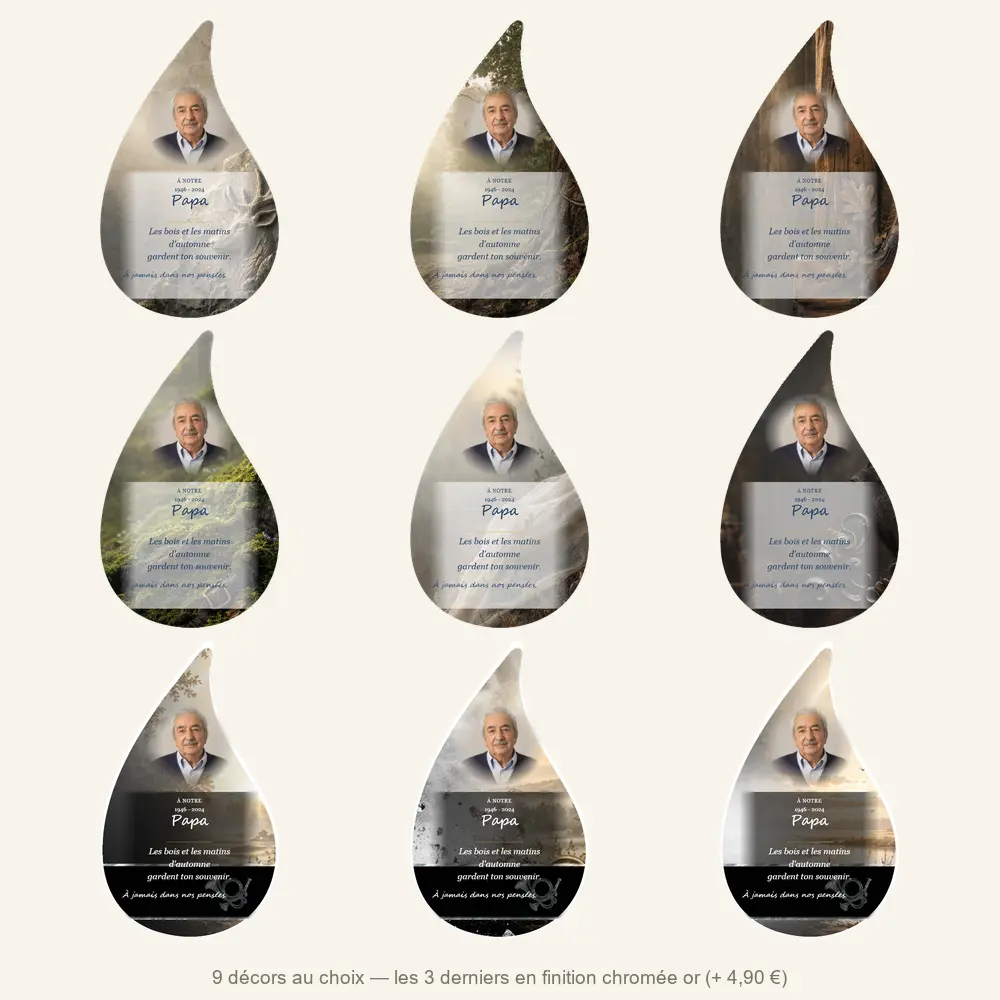 Plaque funéraire flamme Chasseur — neuf décors de fond au choix