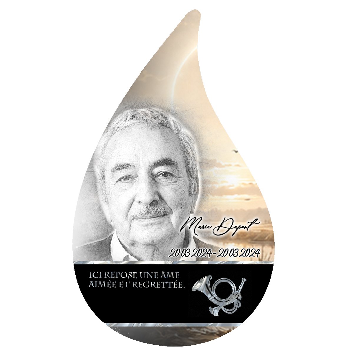 Plaque Flamme Chasseur effet Pastel, ambiance complète portrait + fond