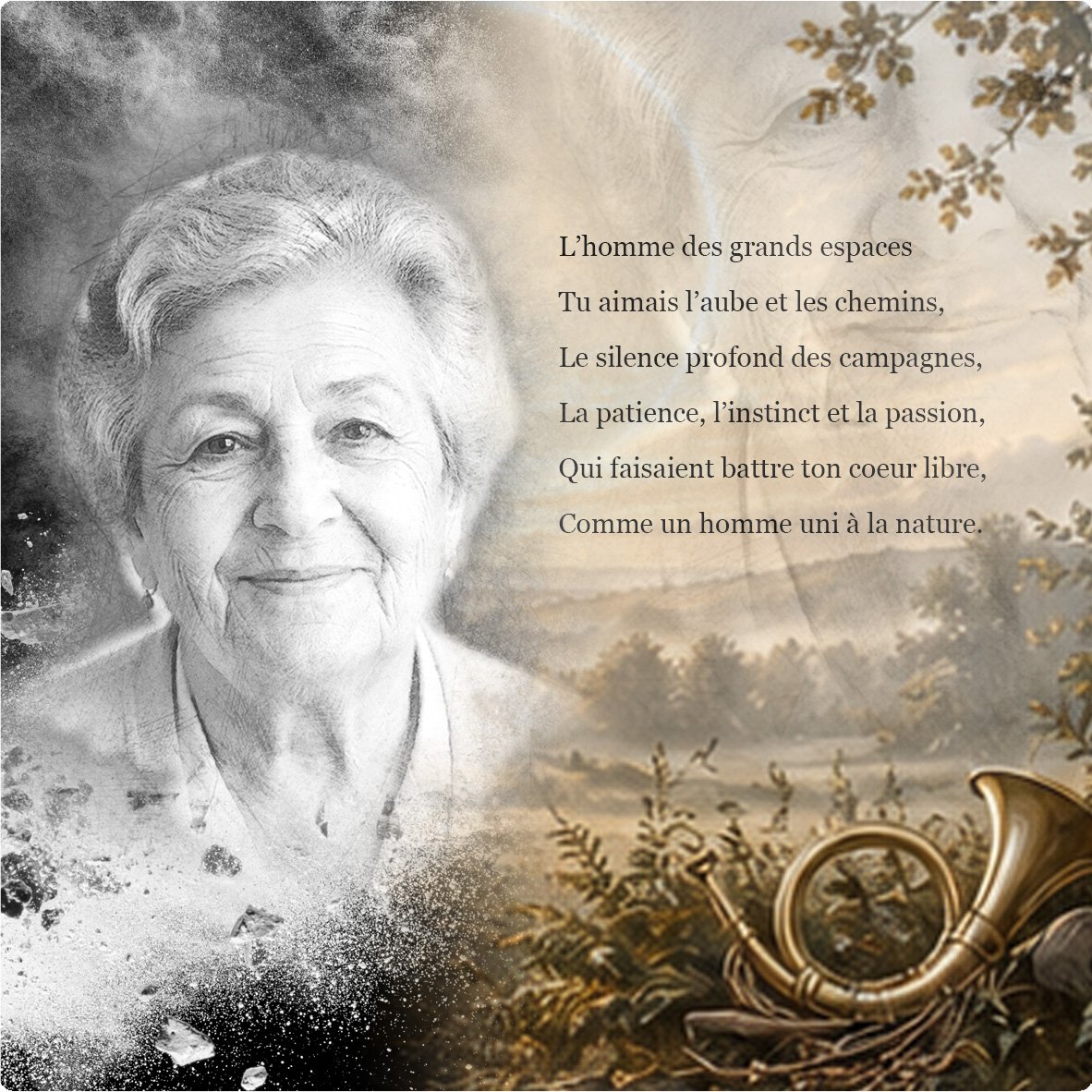 Plaque funéraire Chasseur forme Panoramique