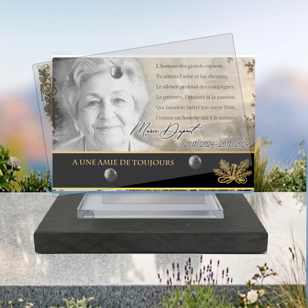 Plaque Panoramique Chasseur à poser sur socle ardoise du Brésil
