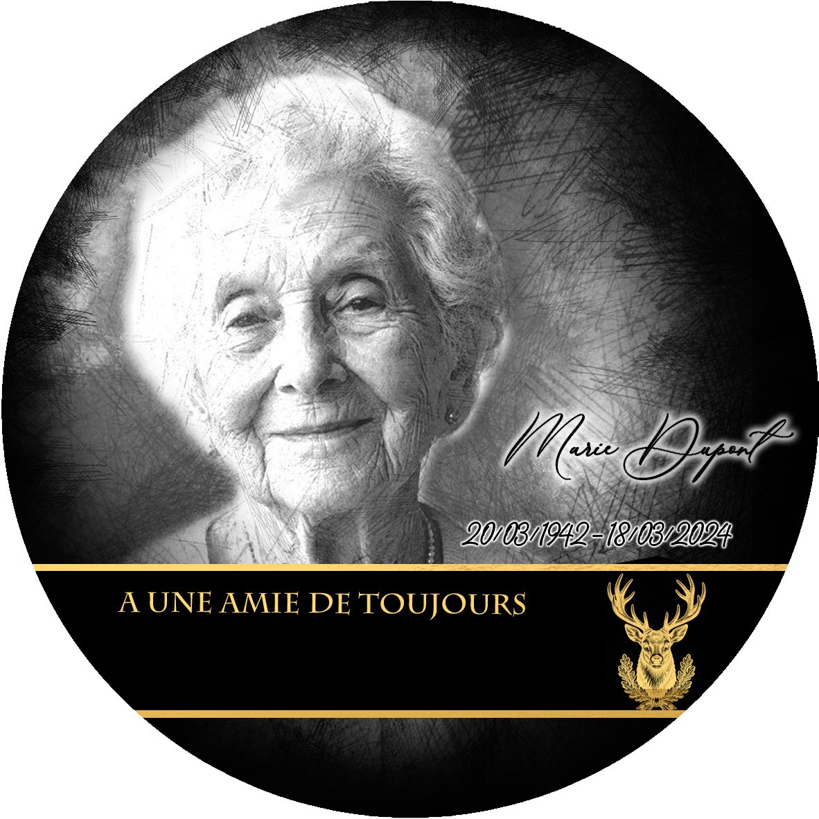 Plaque Circulaire Chasseur effet Crayon, ambiance complète portrait + fond