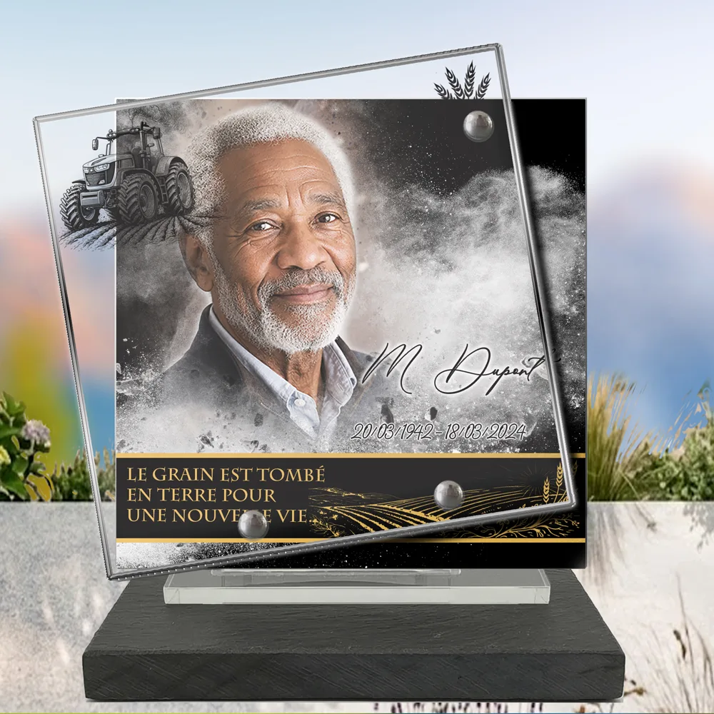 Plaque Carré Agriculteur à poser sur socle ardoise du Brésil