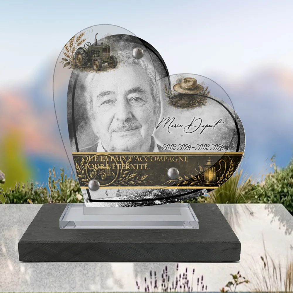 Plaque Cœur Agriculteur à poser sur socle ardoise du Brésil