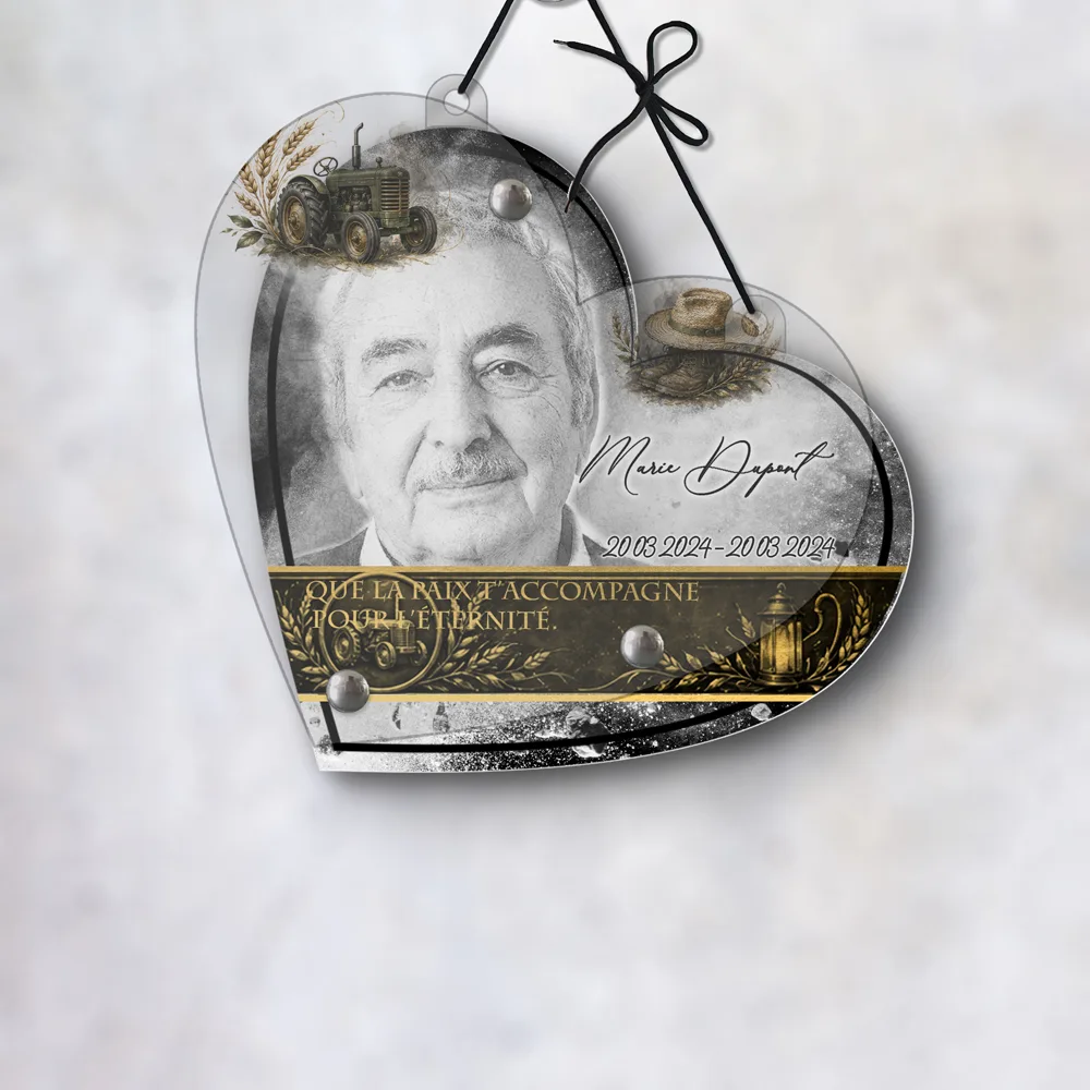 Plaque Cœur Agriculteur suspendue par cordelette