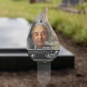Plaque funéraire flamme agriculteur plantée par appendice plexiglas, sol meuble ou pot, 1er sous-décor