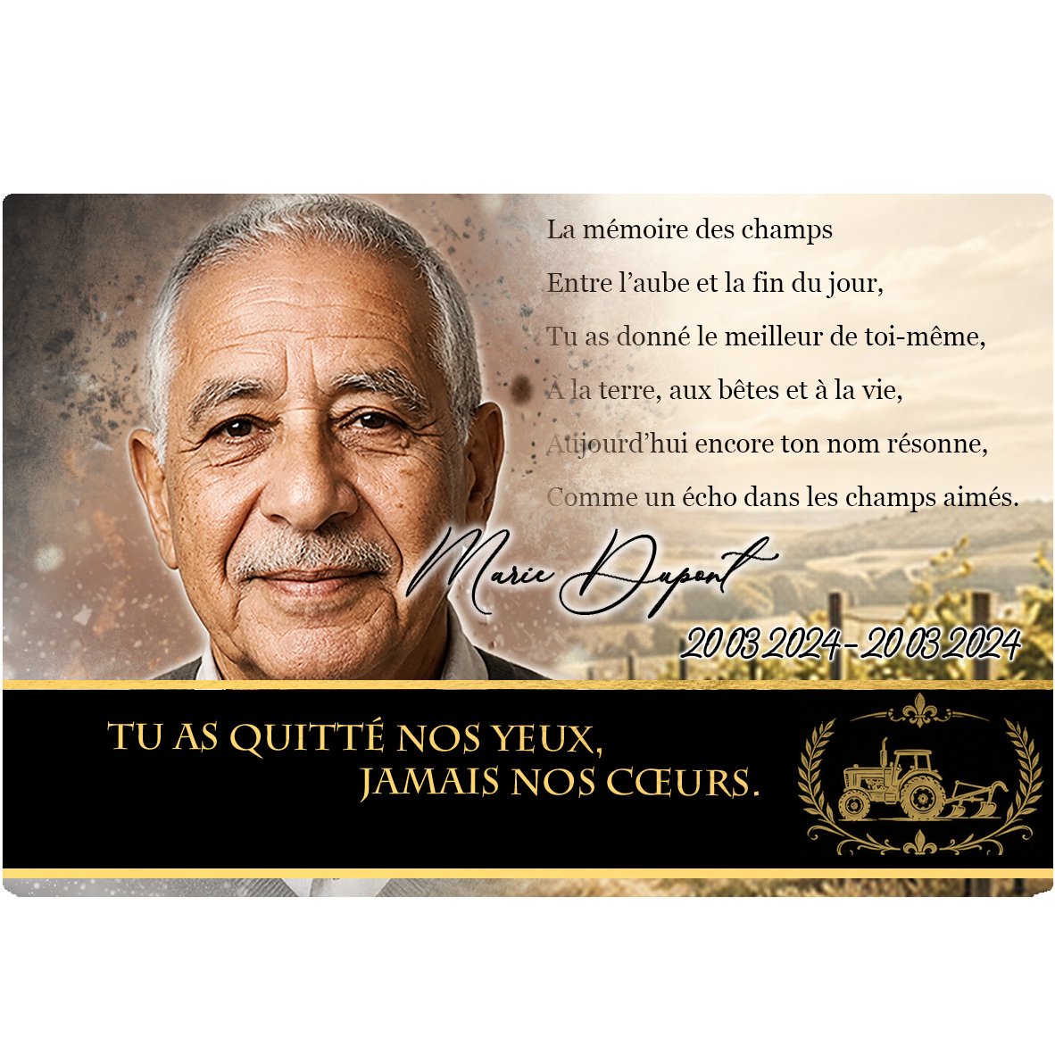 Plaque Panoramique Agriculteur effet Pastel, ambiance complète portrait + fond