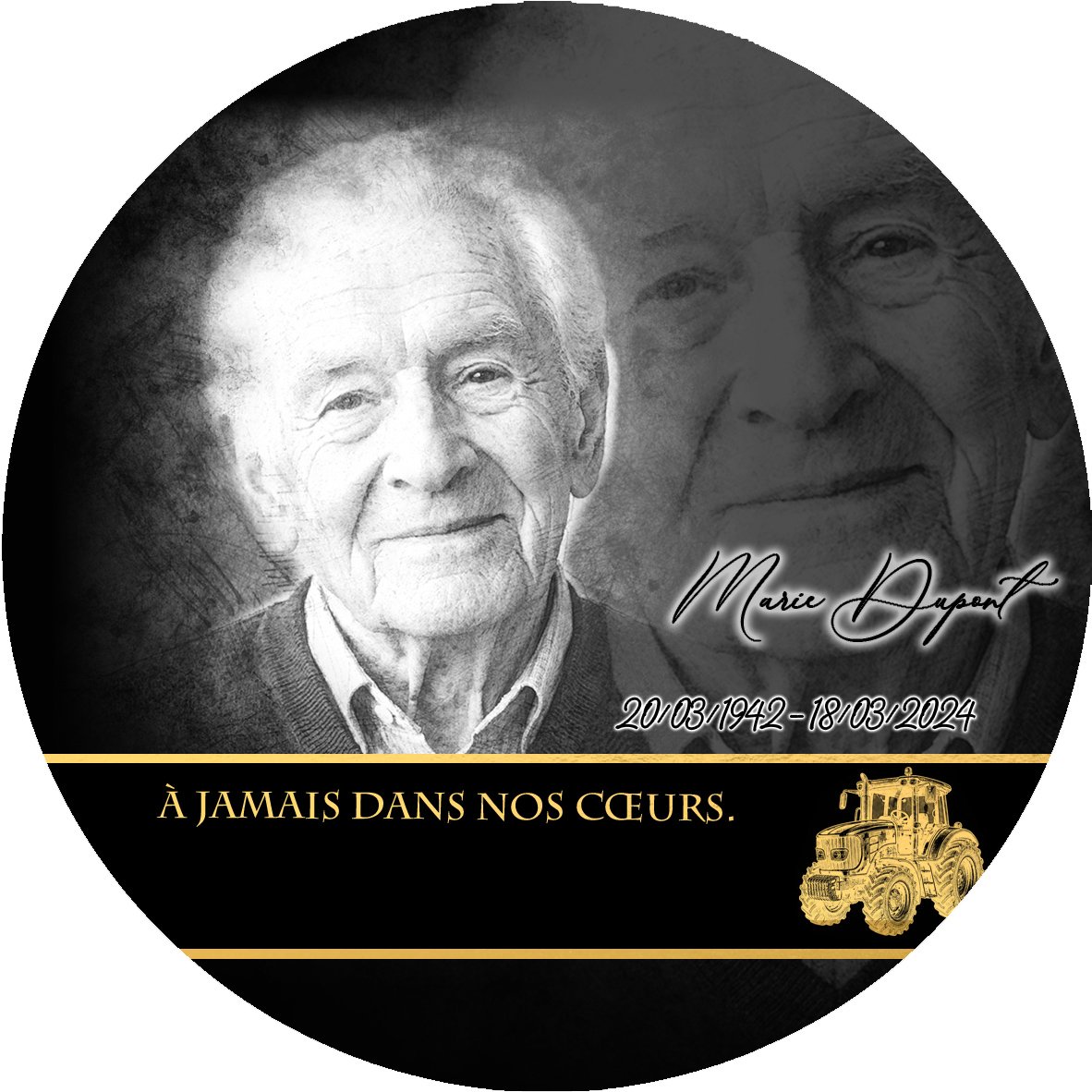 Plaque Circulaire Agriculteur effet Crayon, ambiance complète portrait + fond
