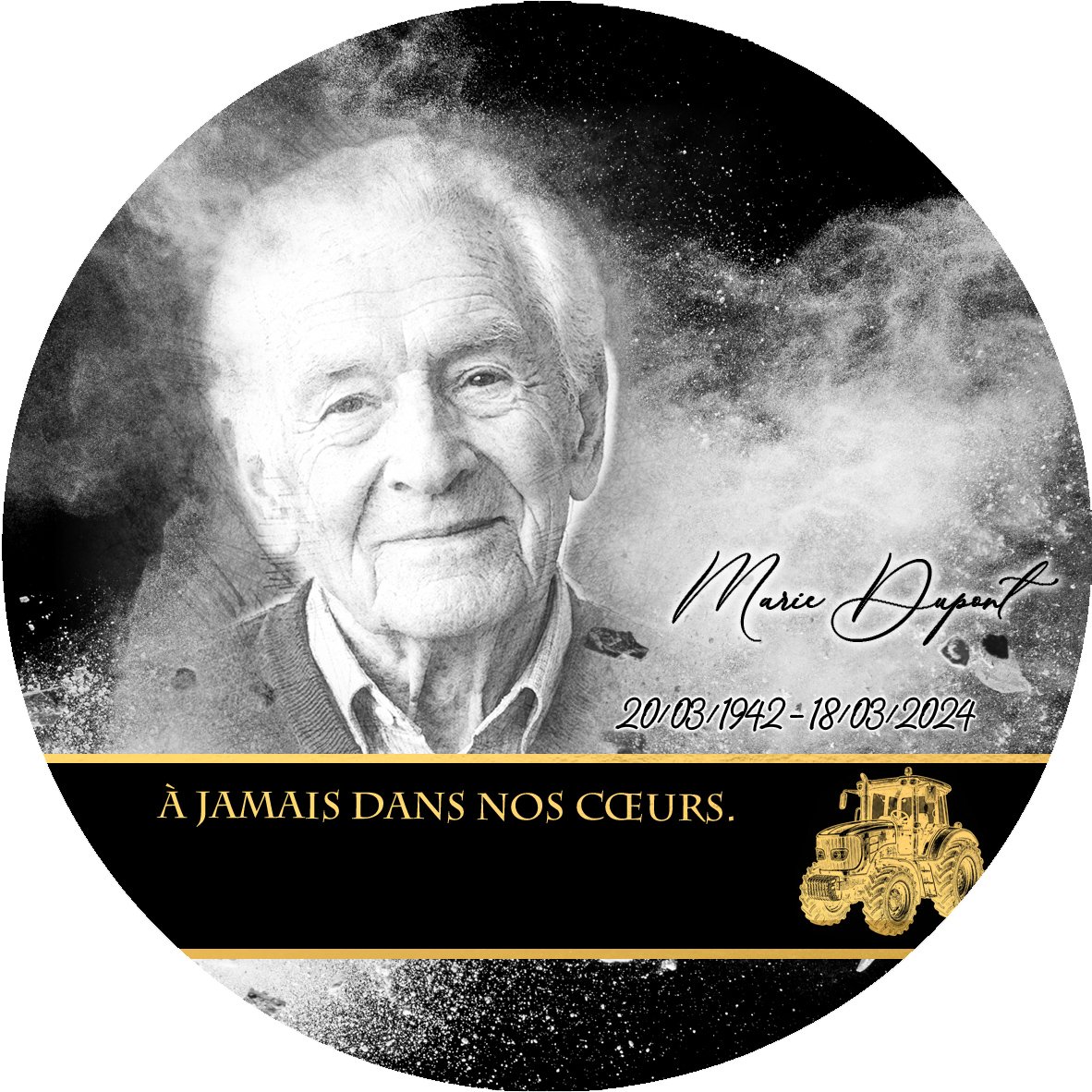 Plaque Circulaire Agriculteur effet Éclat, ambiance complète portrait + fond