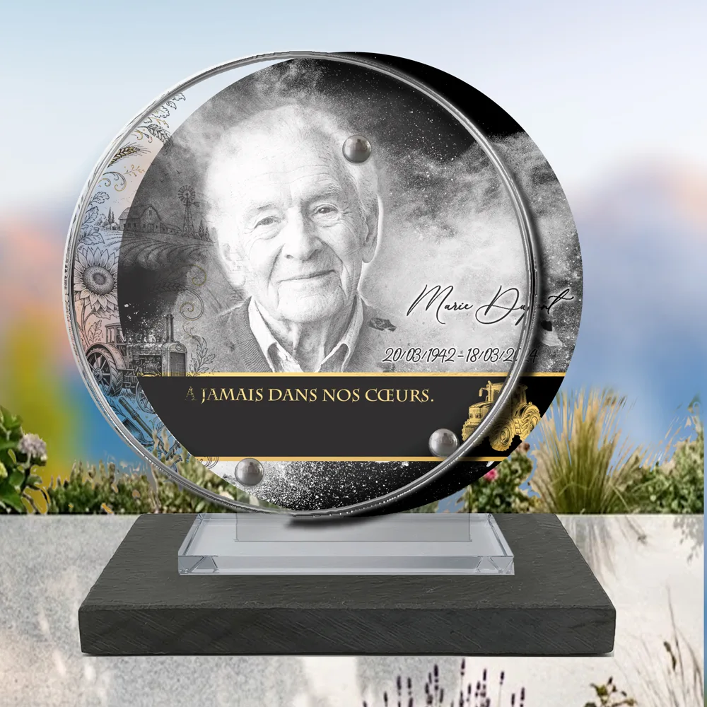 Plaque Circulaire Agriculteur à poser sur socle ardoise du Brésil