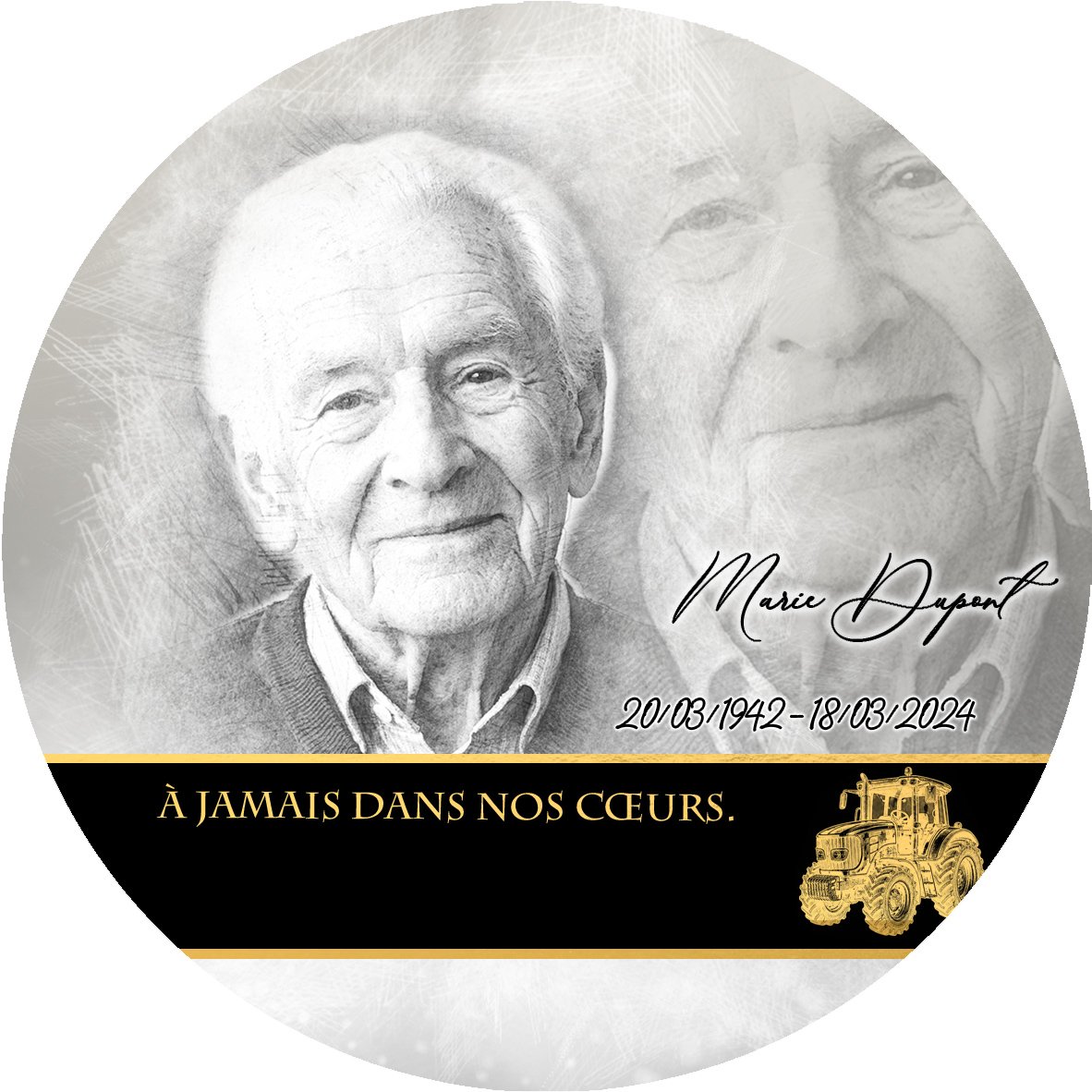 Plaque Circulaire Agriculteur effet Pastel, ambiance complète portrait + fond