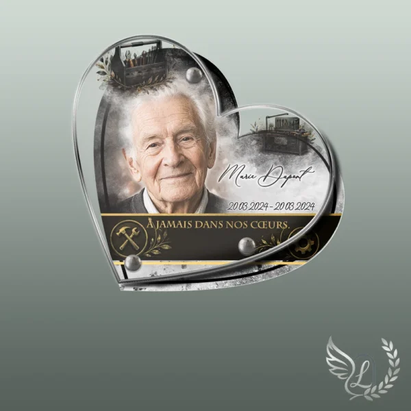 Plaque funéraire cœur artisan collée sur pierre tombale, double-face professionnel inclus, 1er sous-décor du thème
