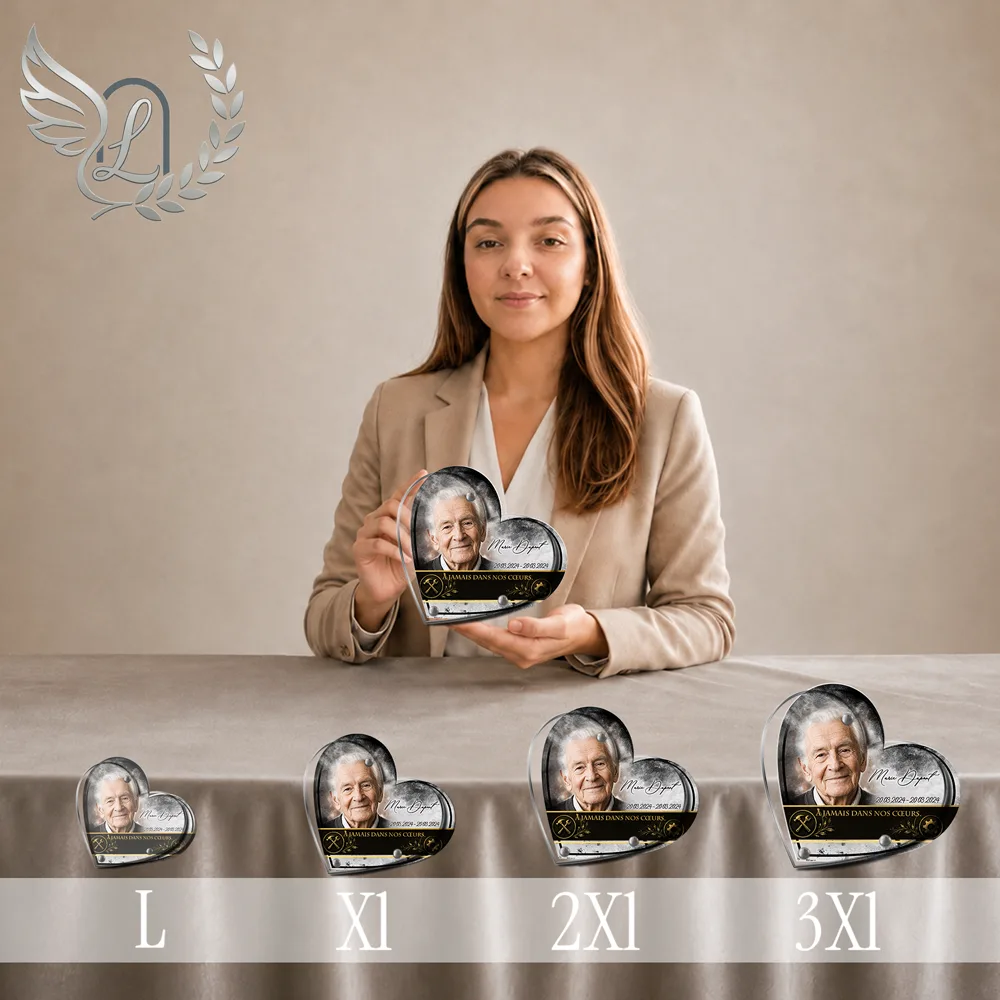 Plaque funéraire Artisan Cœur personnalisée, toutes tailles alignées