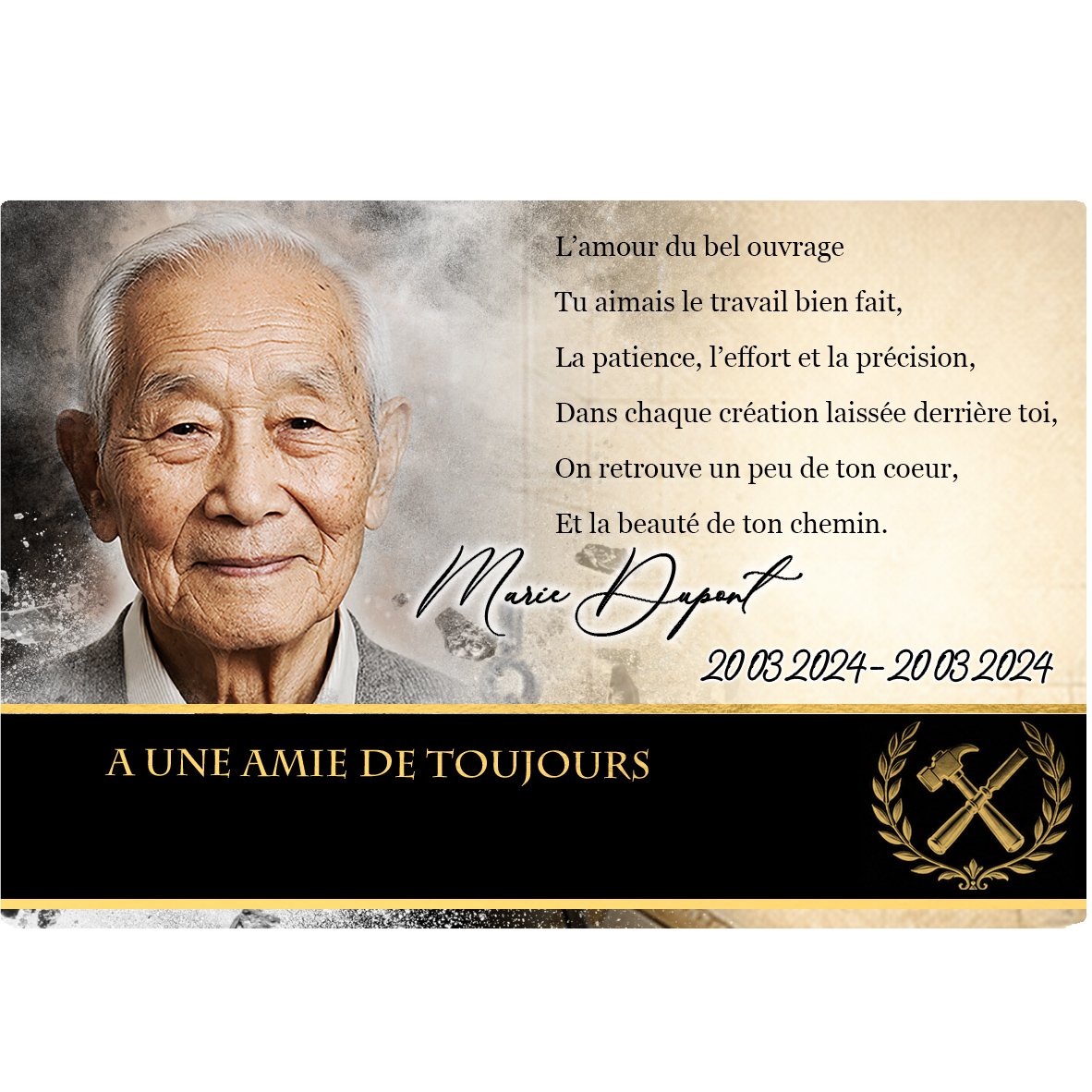 Plaque Panoramique Artisan effet Éclat, ambiance complète portrait + fond