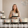 Gamme de plaques funéraires panoramiques dorées présentées côte à côte, finition or brillant, motifs feuilles dorées et portrait, quatre formats 2XL 3XL 4XL