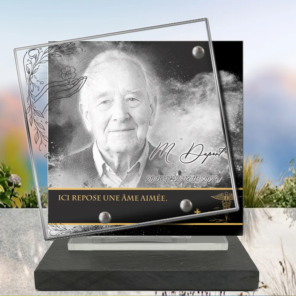 Plaque Carré Soignant à poser sur socle ardoise du Brésil