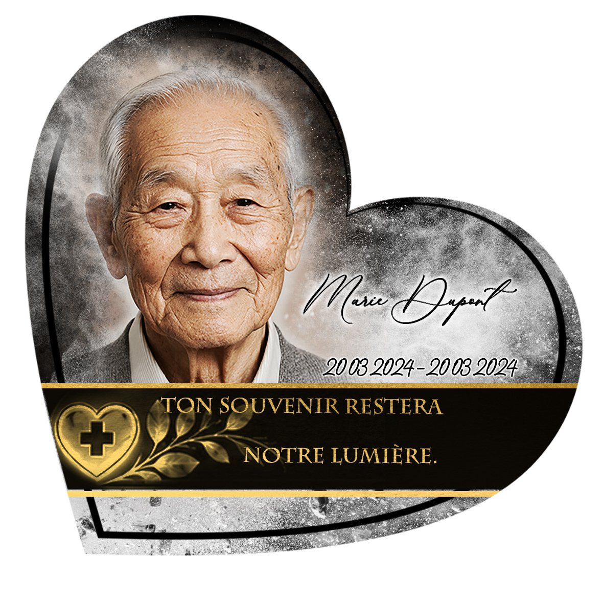 Plaque Cœur Soignant effet Éclat, ambiance complète portrait + fond