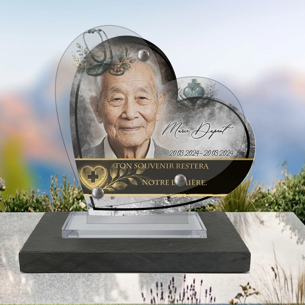 Plaque Cœur Soignant à poser sur socle ardoise du Brésil