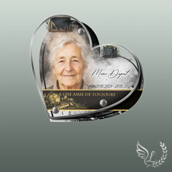 Plaque funéraire cœur enseignant collée sur pierre tombale, double-face professionnel inclus, 1er sous-décor du thème