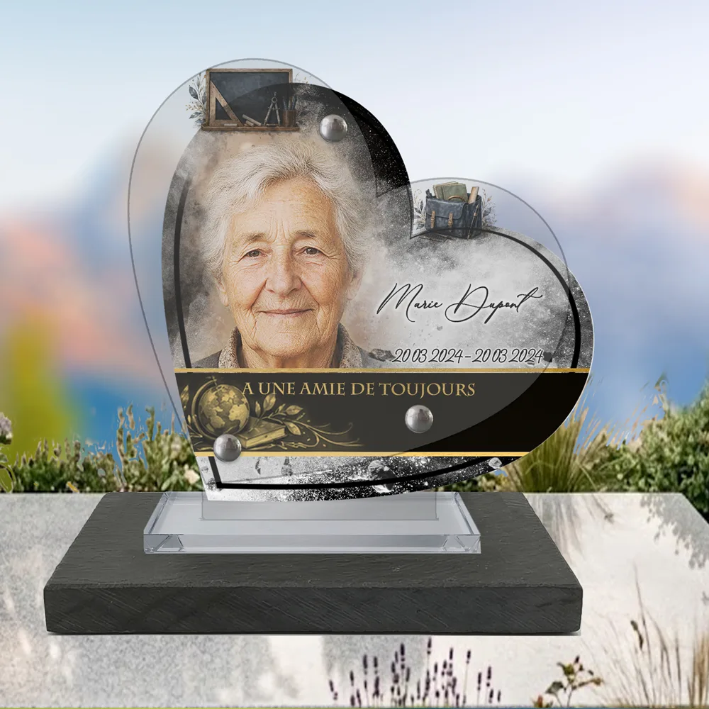 Plaque Cœur Enseignant à poser sur socle ardoise du Brésil