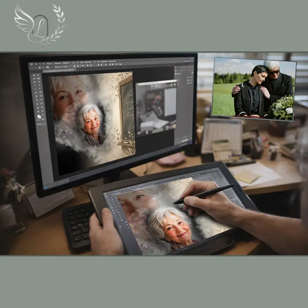 Création artistique plaque funéraire Enseignant sur tablette graphique en studio