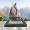 Plaque funéraire flamme enseignant posée sur socle ardoise du Brésil, fixation inox, 1er sous-décor