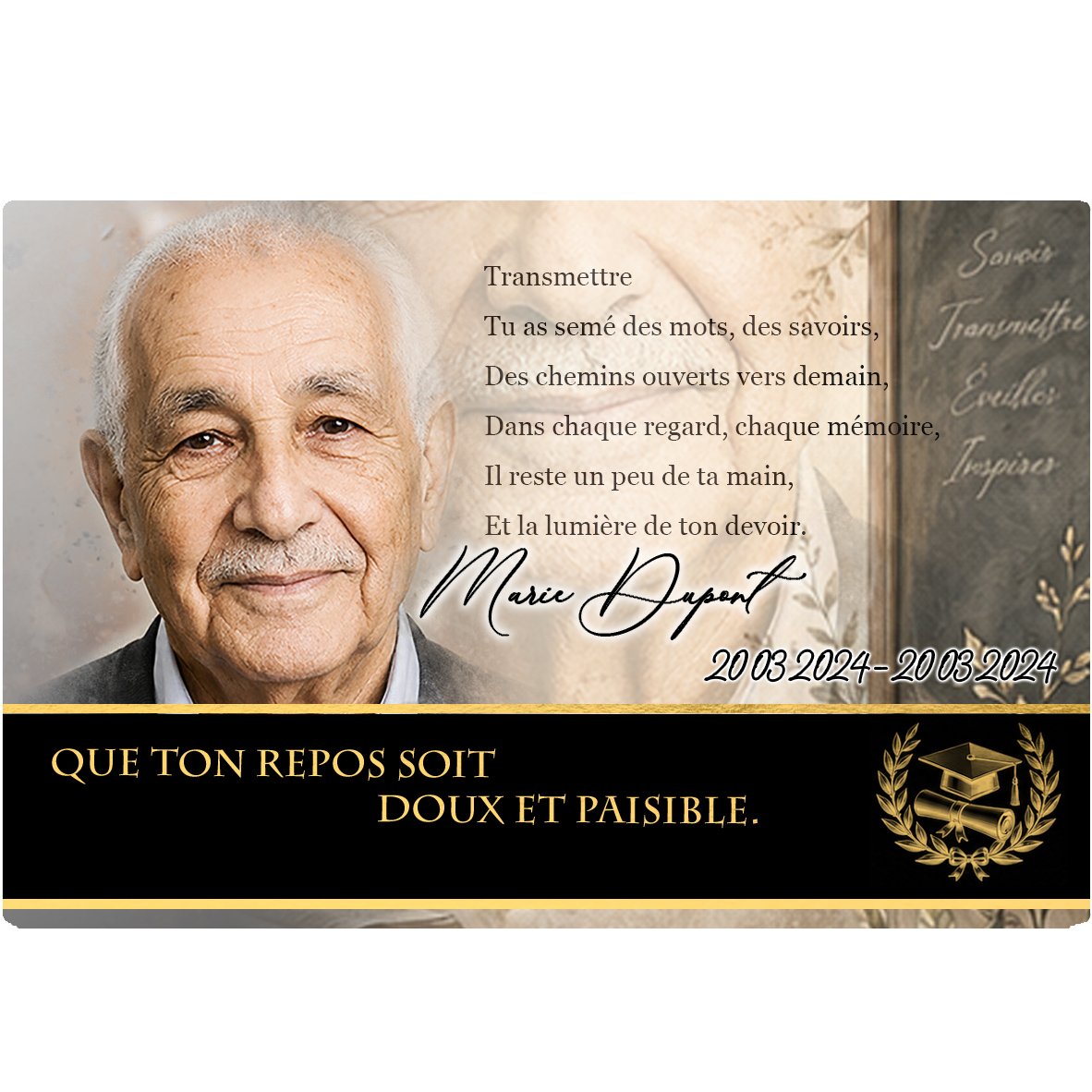Plaque Panoramique Enseignant effet Crayon, ambiance complète portrait + fond