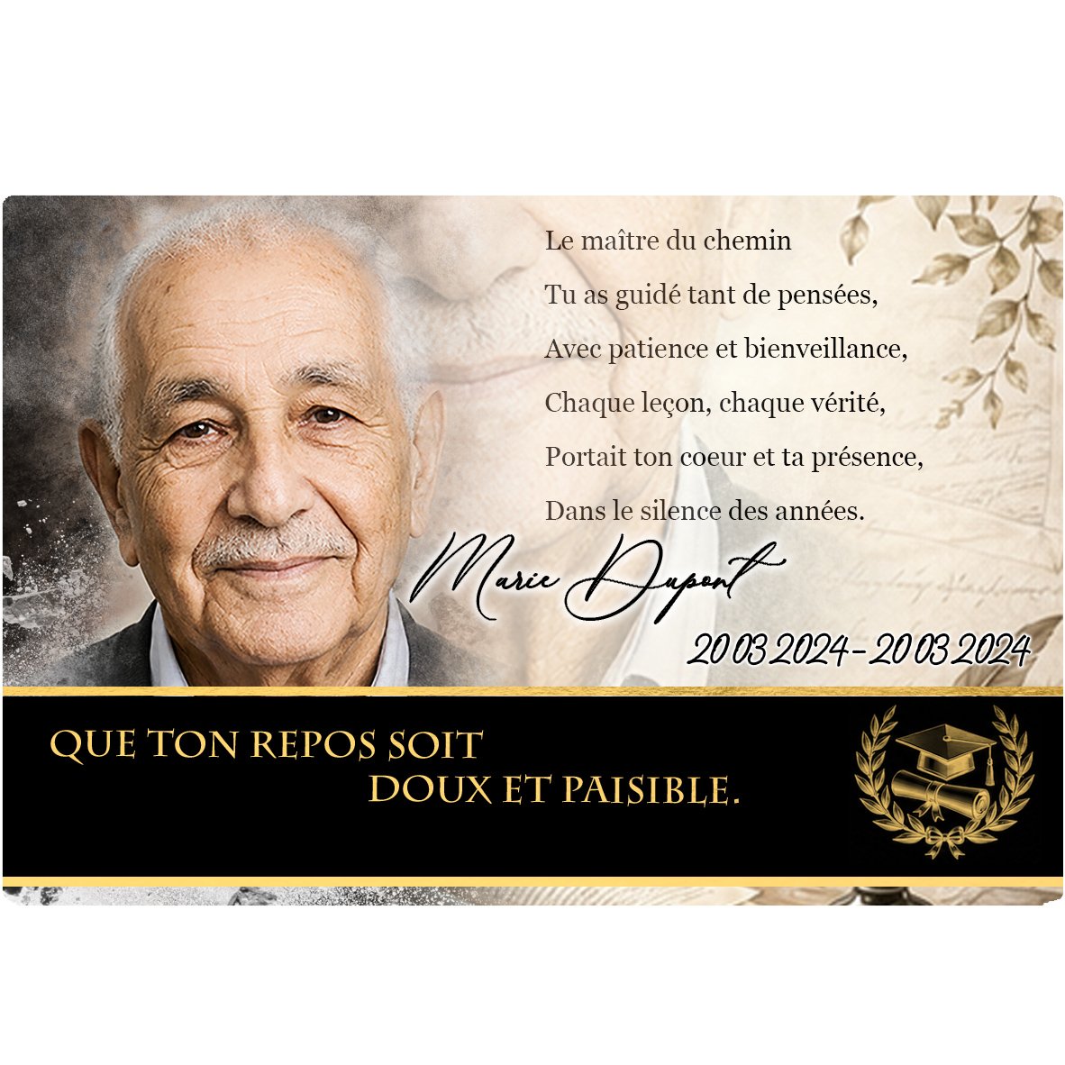 Plaque Panoramique Enseignant effet Éclat, ambiance complète portrait + fond