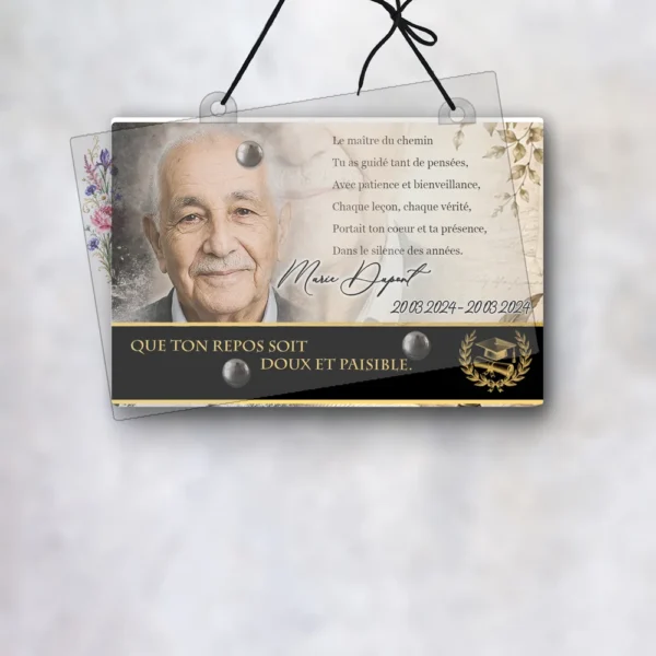 Plaque funéraire panoramique enseignant suspendue par cordelette, kit de fixation inclus, 1er sous-décor