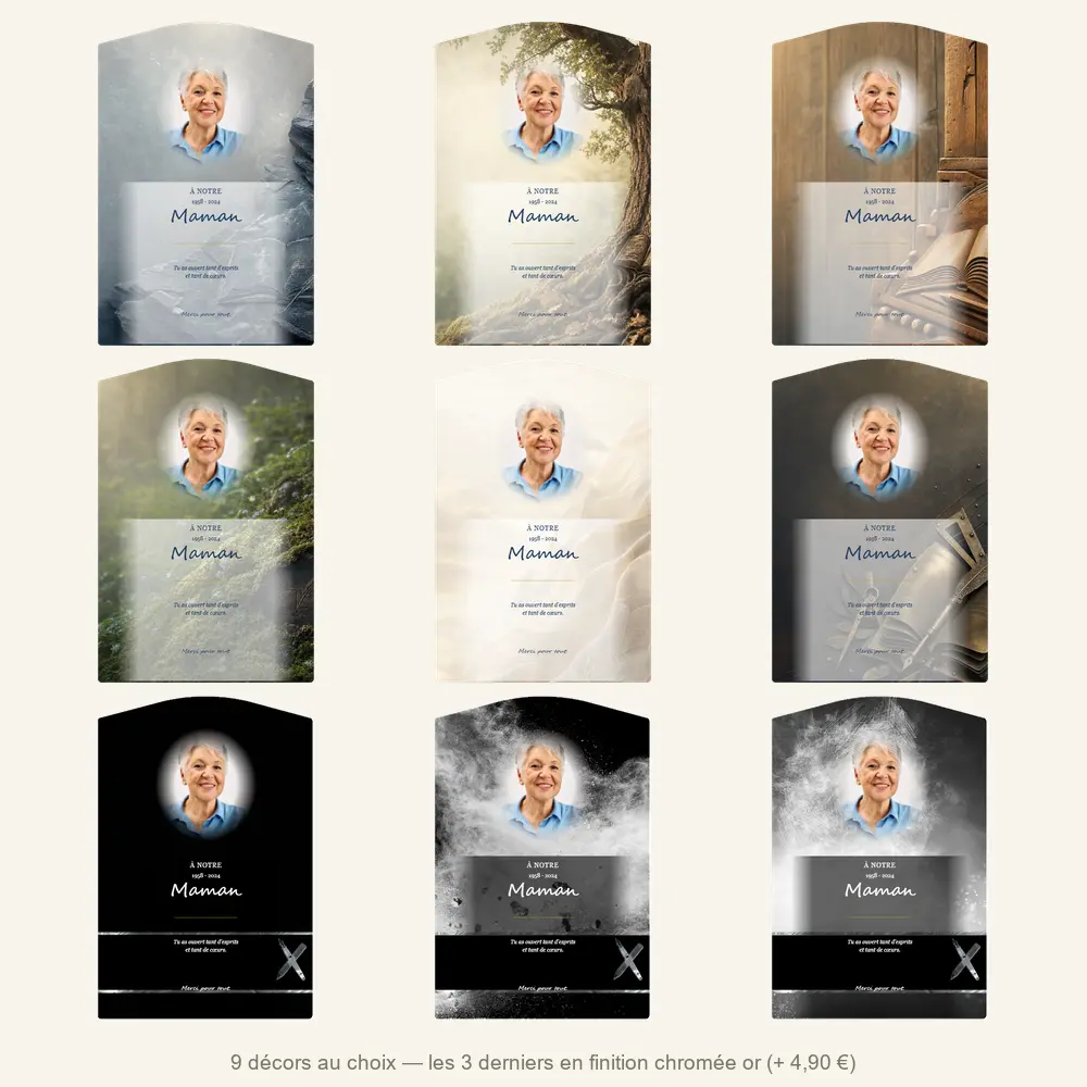 Plaque funéraire stèle Enseignant — neuf décors de fond au choix