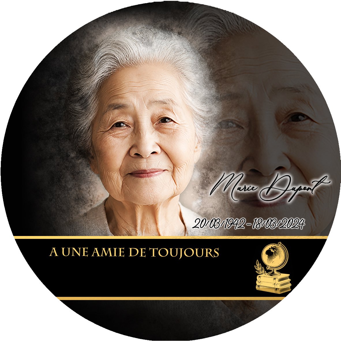 Plaque Circulaire Enseignant effet Crayon, ambiance complète portrait + fond