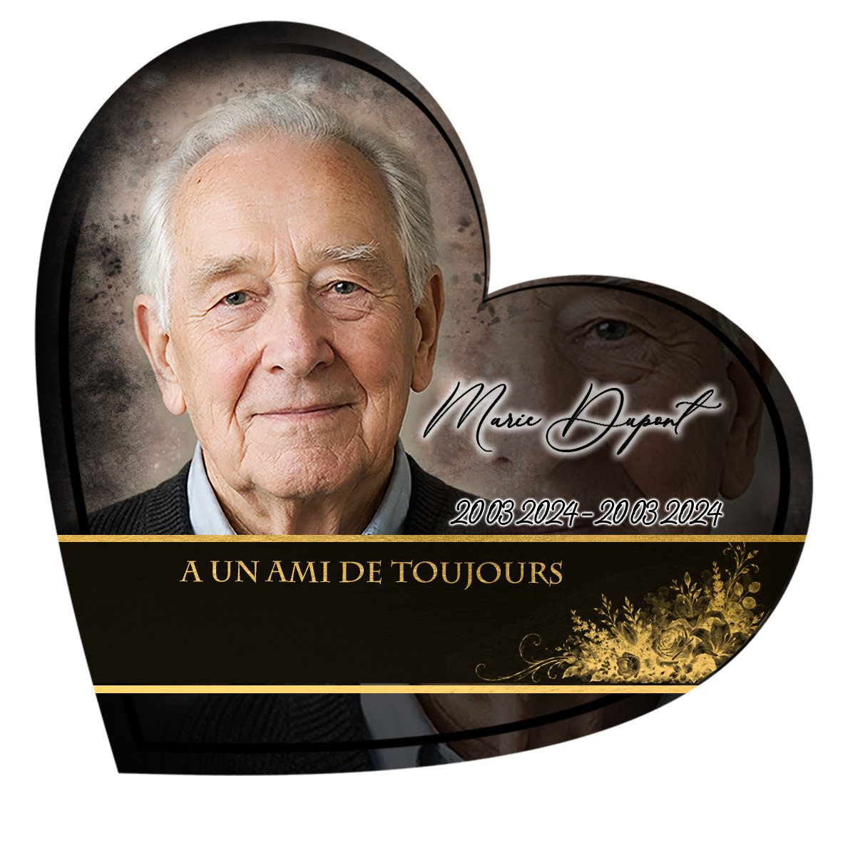 Plaque Cœur Fleurs effet Crayon, ambiance complète portrait + fond