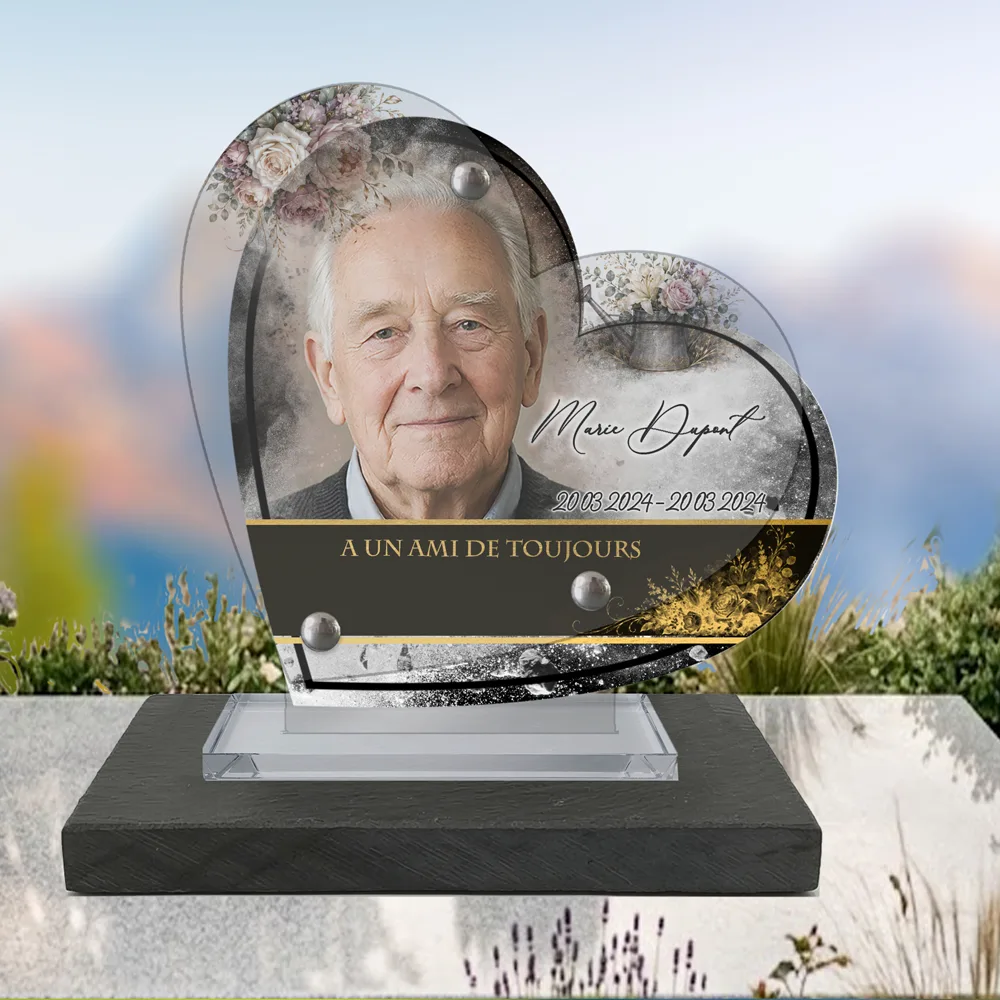 Plaque Cœur Fleurs à poser sur socle ardoise du Brésil