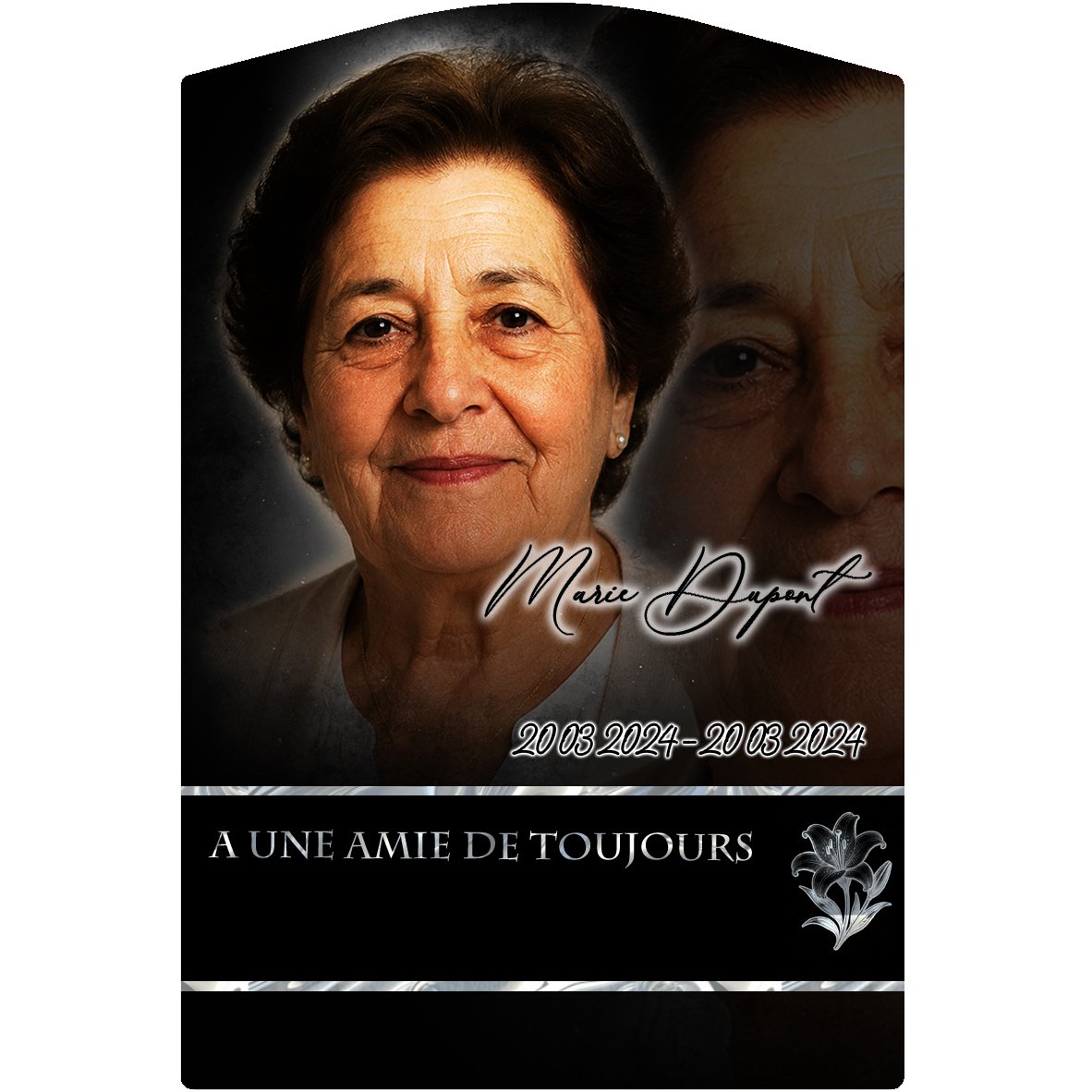 Plaque Stèle Fleurs effet Crayon, ambiance complète portrait + fond
