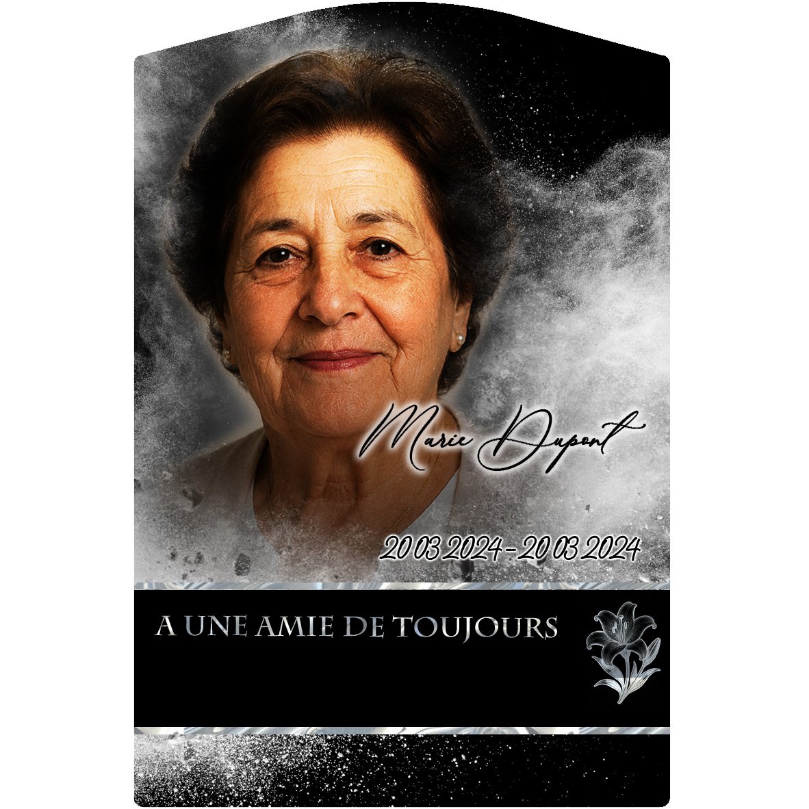 Plaque Stèle Fleurs effet Éclat, ambiance complète portrait + fond