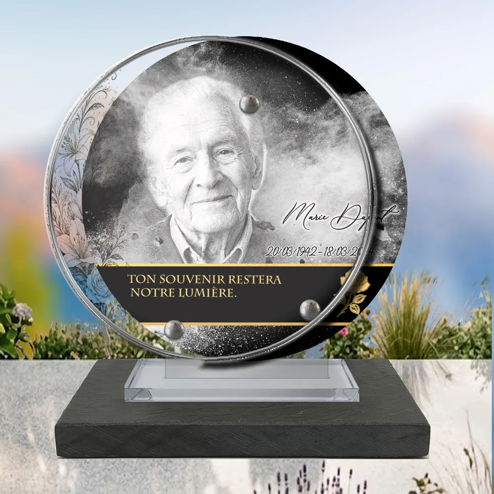 Plaque Circulaire Fleurs à poser sur socle ardoise du Brésil