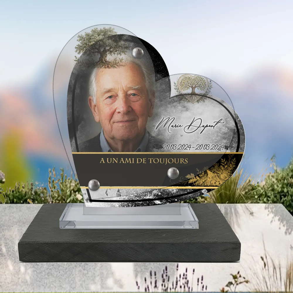 Plaque Cœur Arbres à poser sur socle ardoise du Brésil