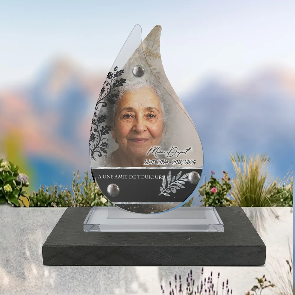 Plaque Flamme Arbres à poser sur socle ardoise du Brésil
