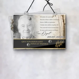 Plaque funéraire panoramique arbres suspendue par cordelette, kit de fixation inclus, 1er sous-décor