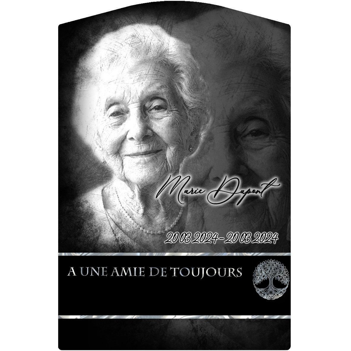 Plaque Stèle Arbres effet Crayon, ambiance complète portrait + fond