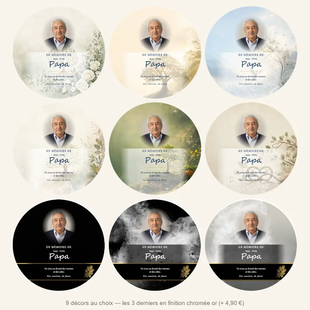 Plaque funéraire circulaire Arbres — neuf décors de fond au choix