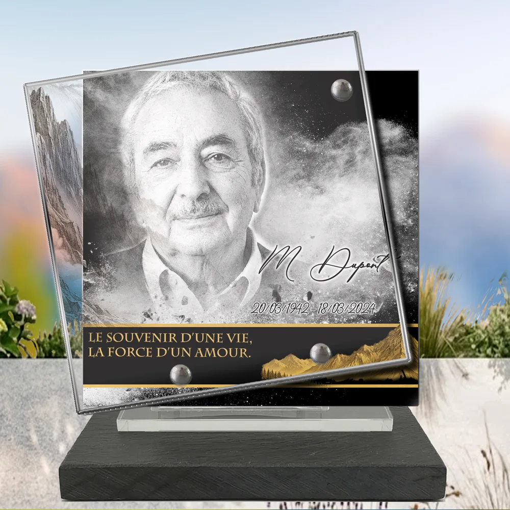 Plaque Carré Montagne à poser sur socle ardoise du Brésil